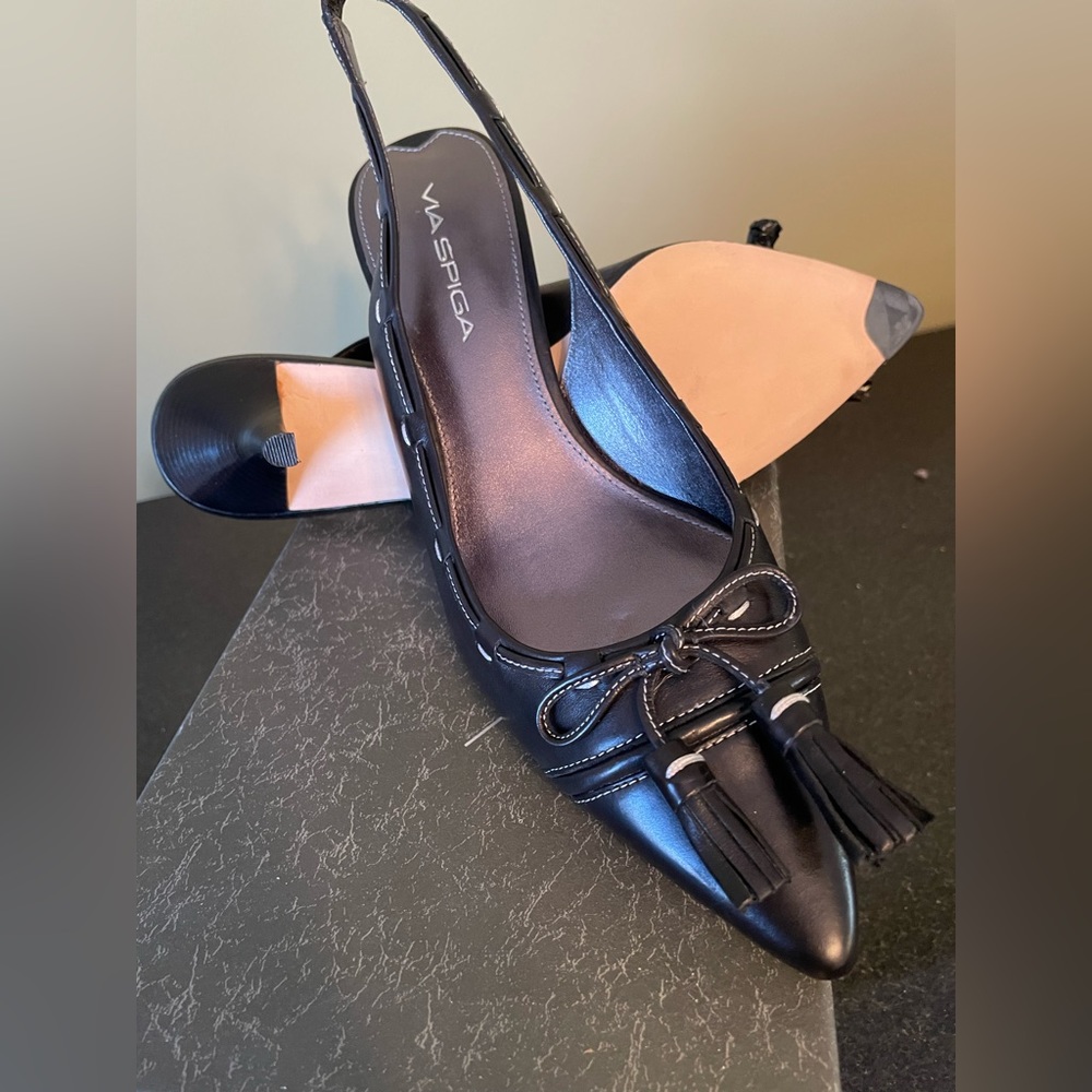 Via Spiga v-gem-black calf leather slingback pump
